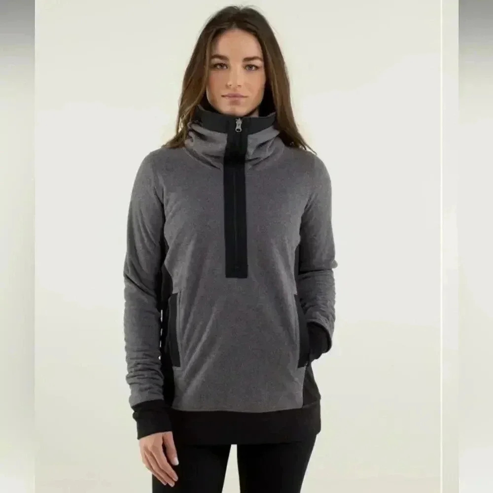 Lululemon Post Chaturanga Half Zip Pullover Sweater Womens Gray Black 6